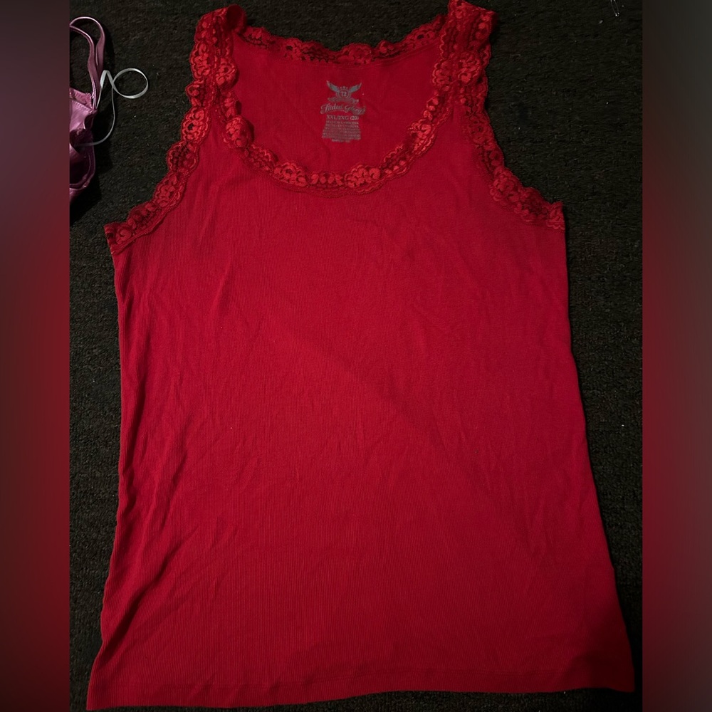 red cotton faded glory lace tank top